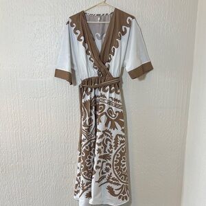 Kaktus Brown and White Maxi Wrap Dress